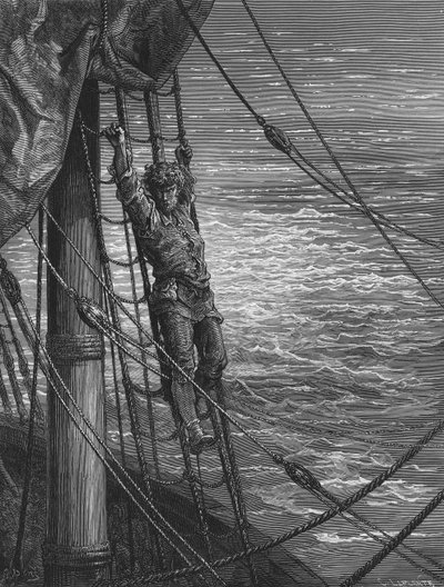 The Mariner describes to his listener, the wedding guest, his feelings of loneliness and desolation while on the ship, scene from 
